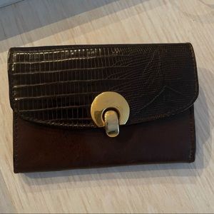 Diamicci brown crocodile embossed leather coin purse wallet with keychain